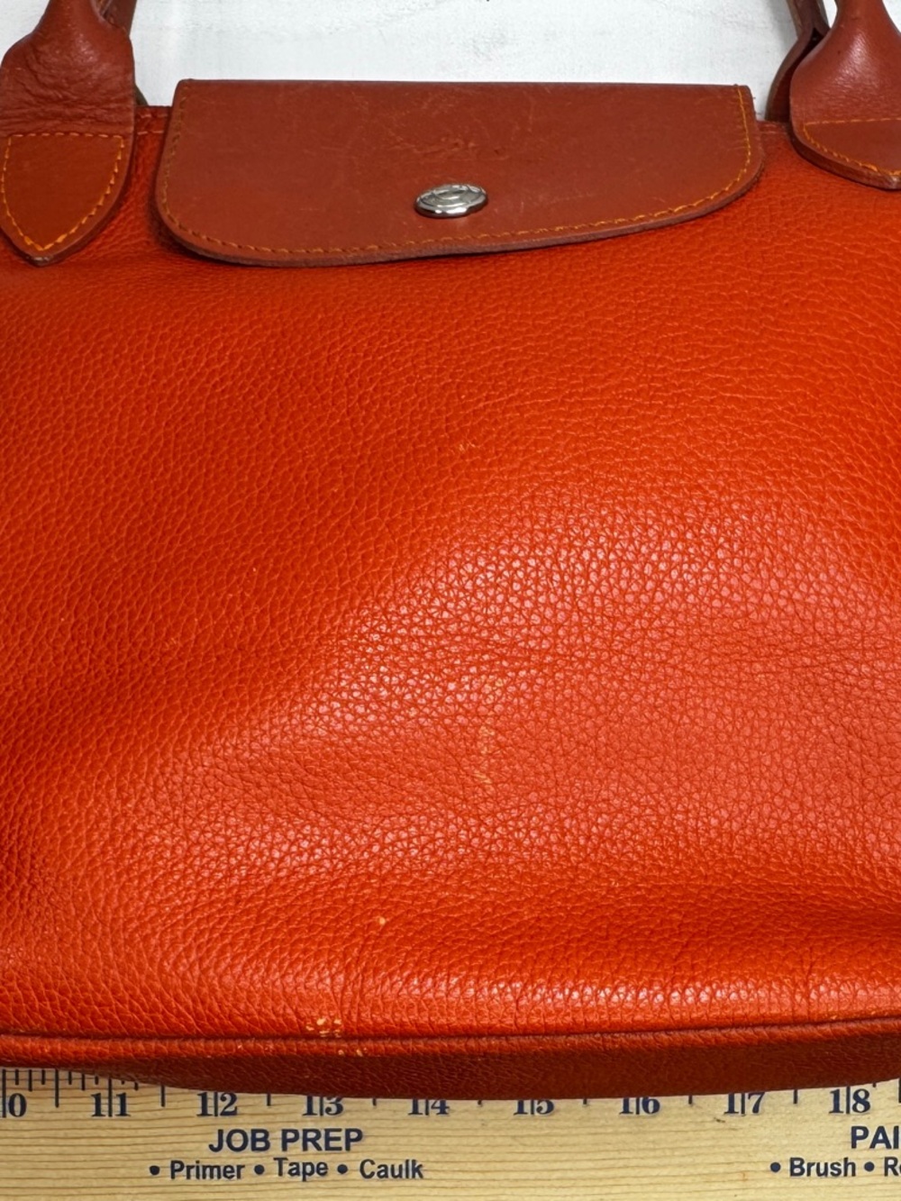 Longchamp Le Pliage Cuir Small Orange Leather Tote Bag Top Handle Authentic - Picture 12 of 16